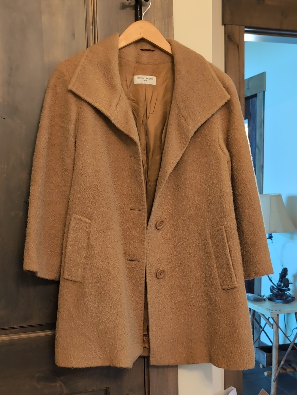 Cinzia Rocca Womens Tan 70% Wooll 30% Alpaca Single-Breasted Coat( Also Fit 6)